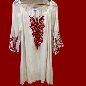 CC cotton blend ‘“Mexican dress”. White with red embroidery. Size L